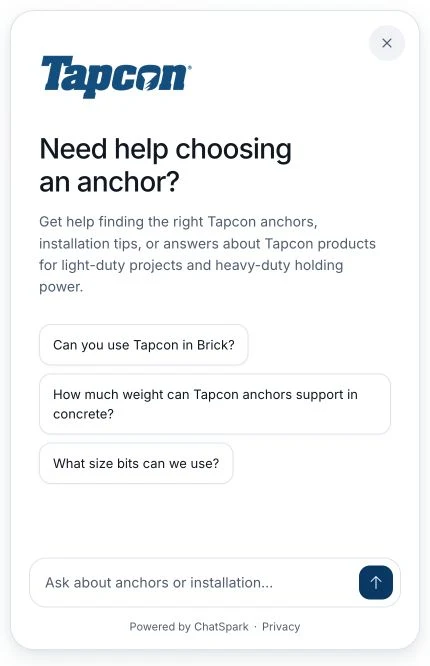 Tapcon Classic welcome with its logo, tailored anchor guidance and suggested questions